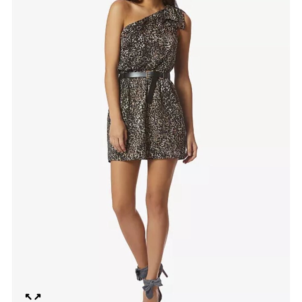 Avec Les Filles Leopard Print One Shoulder Mini Dress Women's size L NWT